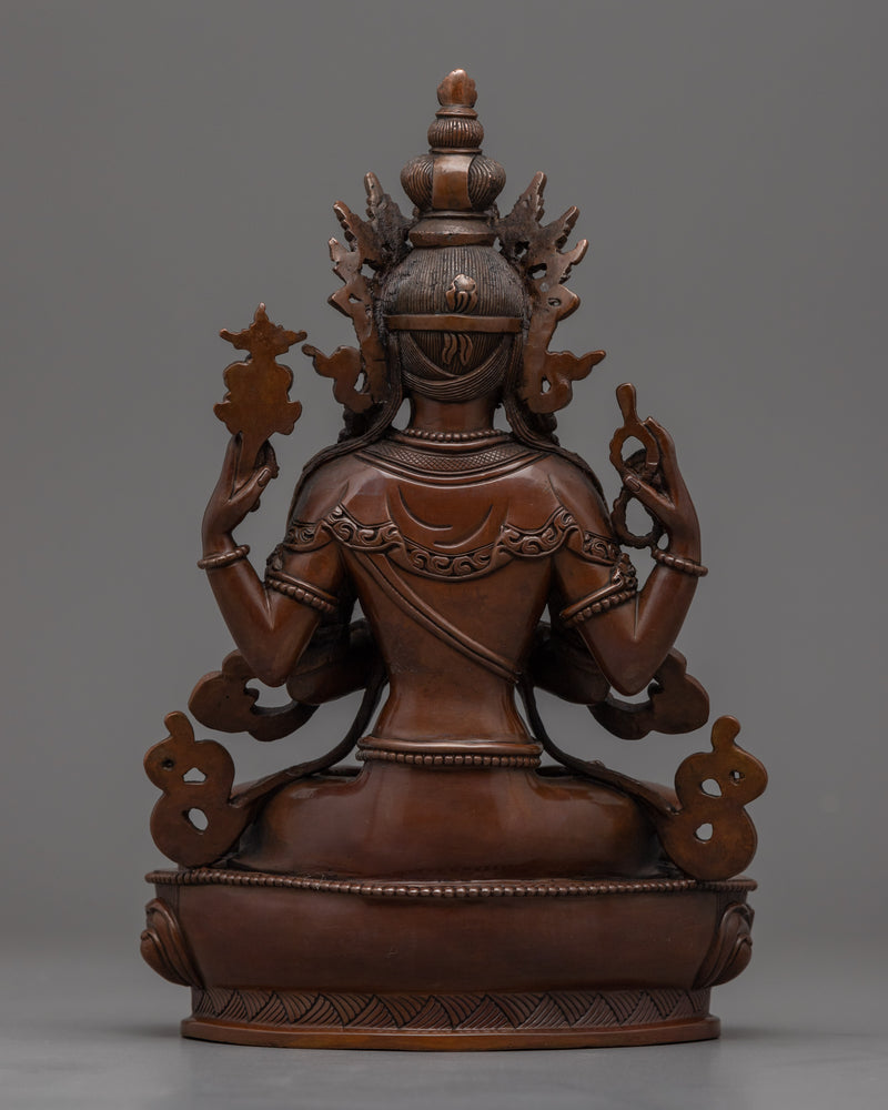Four Arm Chenrezig Hand-carved Sculpture | Traditional Art of Nepali Artist