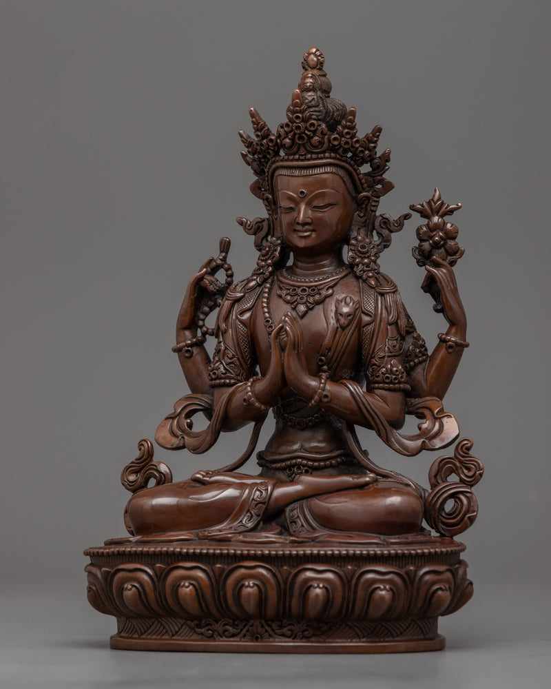 Four Arm Chenrezig Hand-carved Sculpture | Traditional Art of Nepali Artist