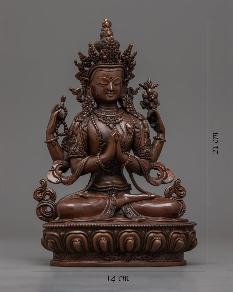 Four Arm Chenrezig Hand-carved Sculpture | Traditional Art of Nepali Artist
