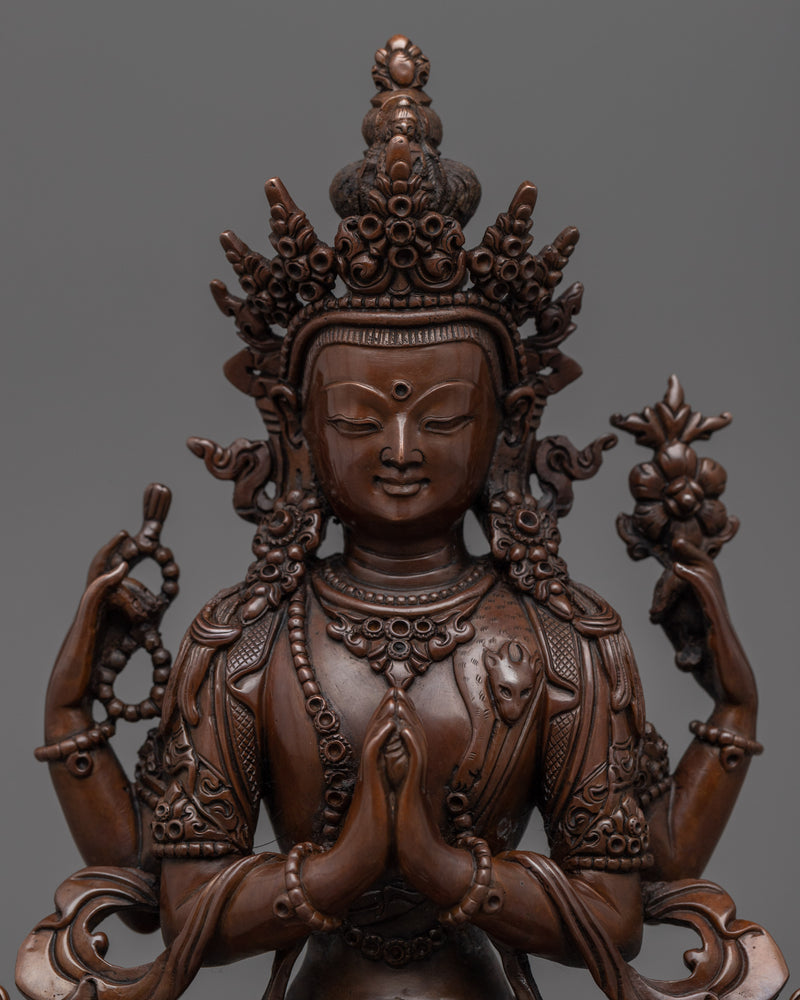 Four Arm Chenrezig Hand-carved Sculpture | Traditional Art of Nepali Artist