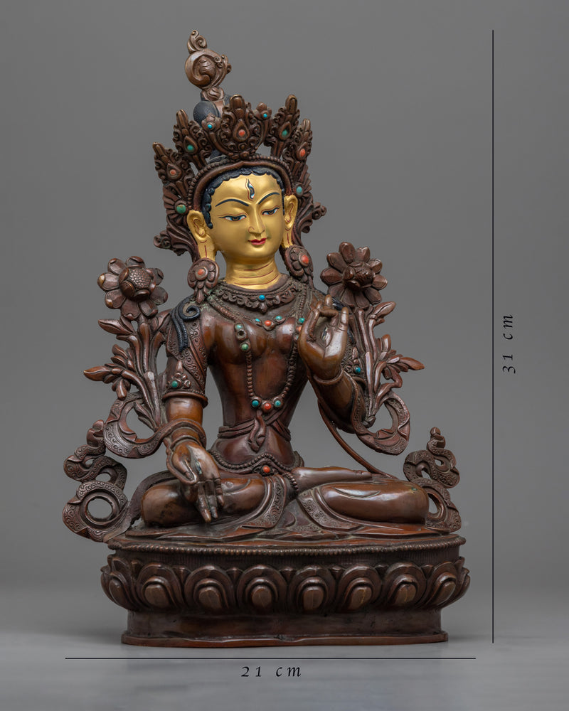 Traditional White Tara Art |  Hand-Carved Female Bodhisattva of Compassion Statue