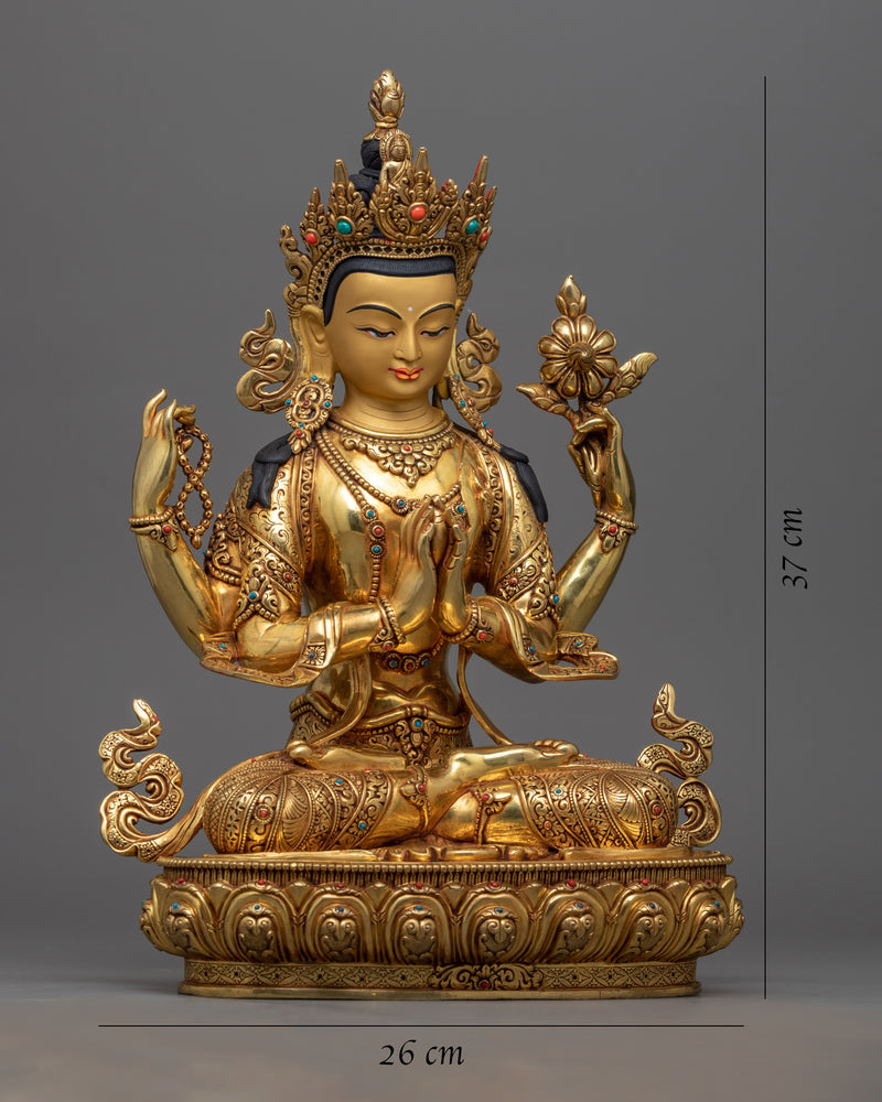 4 Armed Chenrezig Statue |  Traditional Tibetan Style Buddhist Statue of Bodhisattva Chenrezig