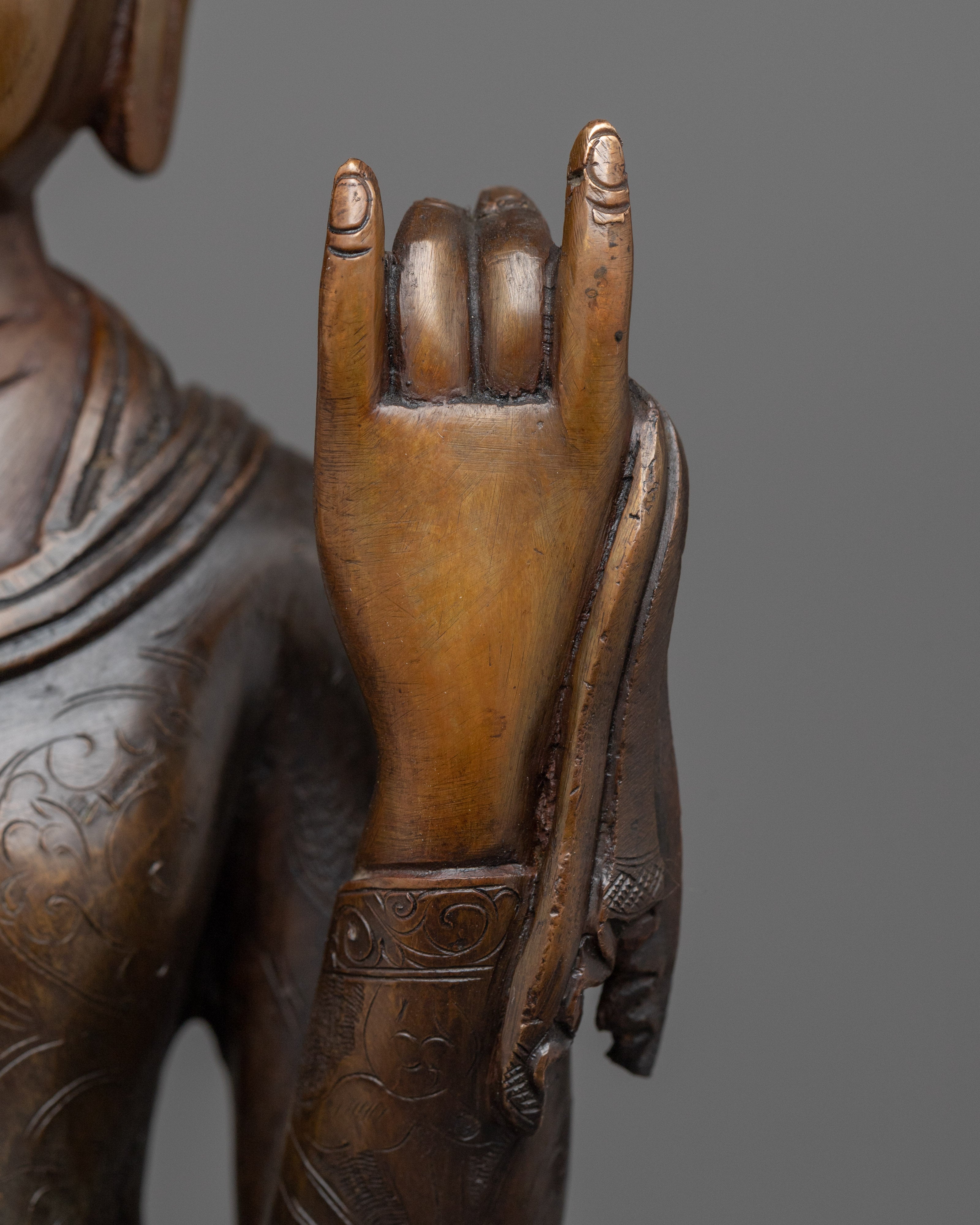Standing Buddha Shakyamuni Statue | Buddhist Oxidized Copper Statue