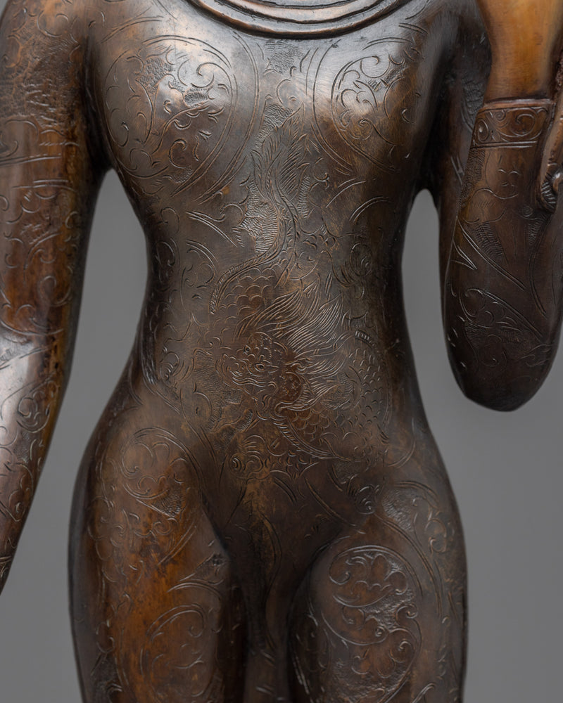 Standing Buddha Shakyamuni Statue | Buddhist Oxidized Copper Statue