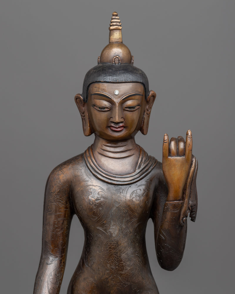 Standing Buddha Shakyamuni Statue | Buddhist Oxidized Copper Statue