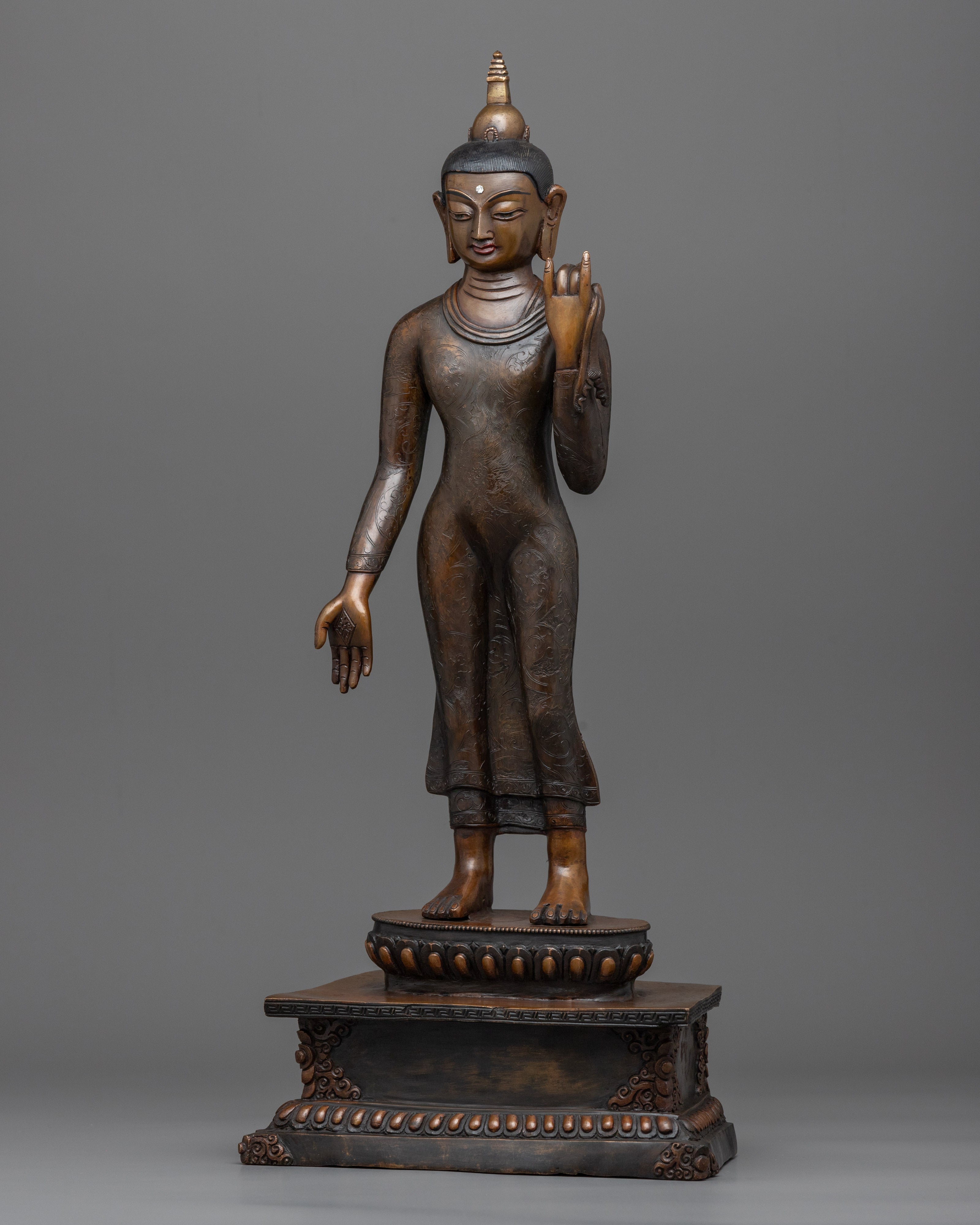 Standing Buddha Shakyamuni Statue | Buddhist Oxidized Copper Statue