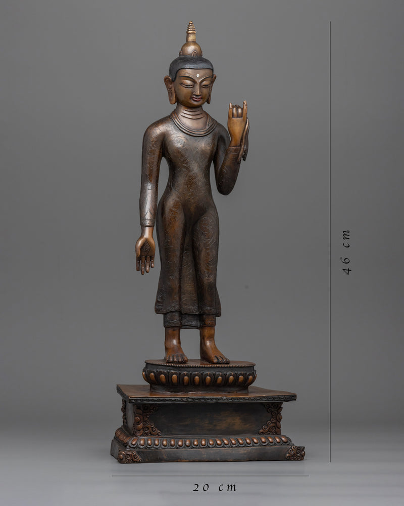 Standing Buddha Shakyamuni Statue | Buddhist Oxidized Copper Statue