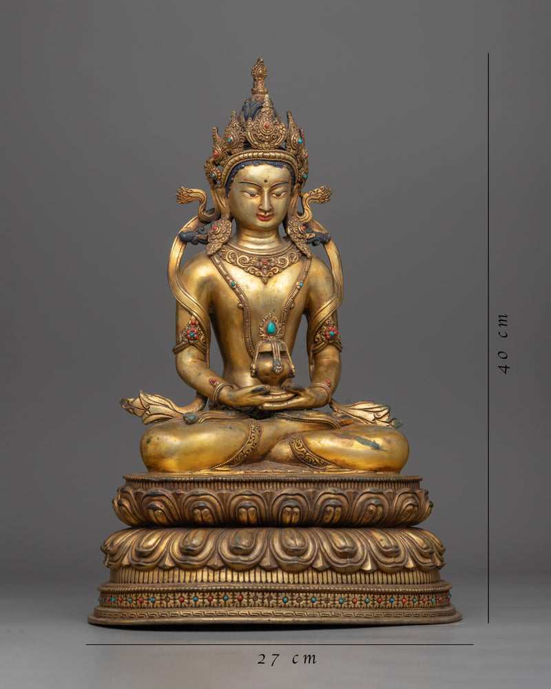 Seated Amitayus Buddha Statue | Traditional Buddhist Antique Finish Statue