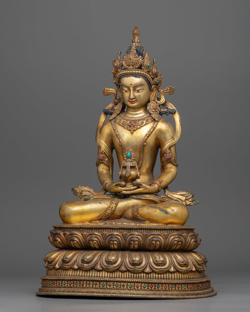 Seated Amitayus Buddha Statue | Traditional Buddhist Antique Finish Statue