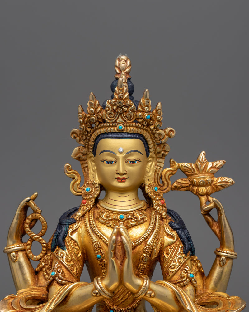 4 Armed Chenrezig Statue for Meditation | Handcrafted Buddhist Statue for Meditation