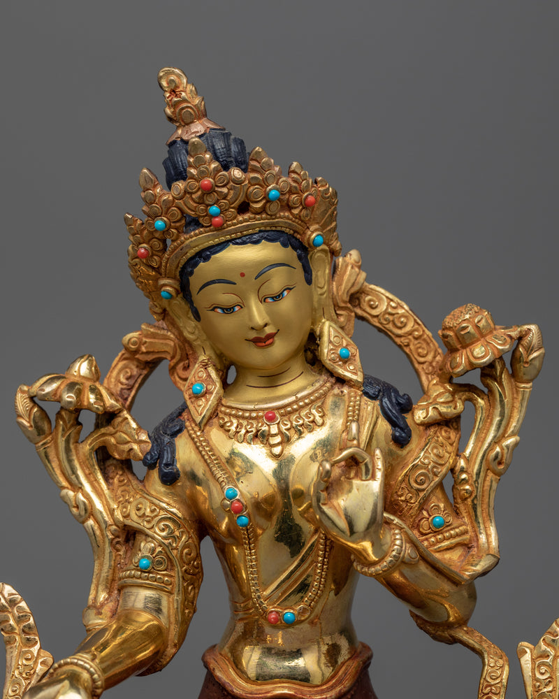 Green Tara Bodhisattva Sculpture | Hand-Carved Traditional Buddhist Statue