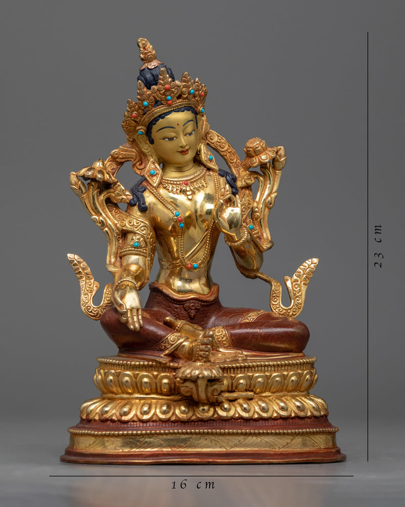 Green Tara Bodhisattva Sculpture | Hand-Carved Traditional Buddhist Statue