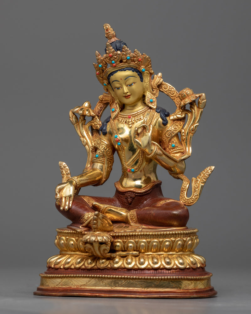 Green Tara Bodhisattva Sculpture | Hand-Carved Traditional Buddhist Statue