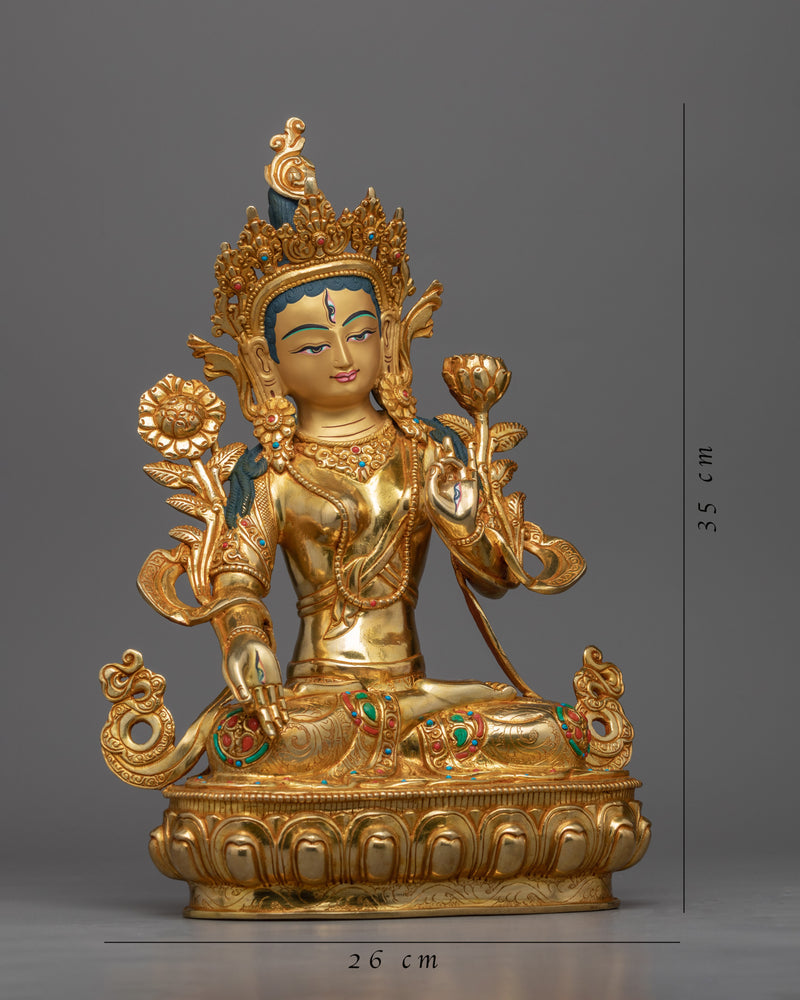 Buddhist Deity White Tara Sculpture | Gold Gilded Handcrafted Buddhist Statue