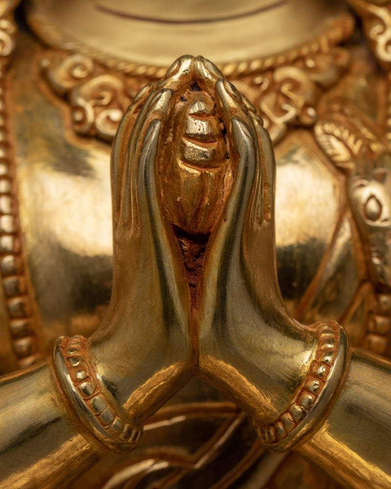 4 Armed Bodhisattva Chenrezig Statue | Hand-Carved Buddhist Artwork