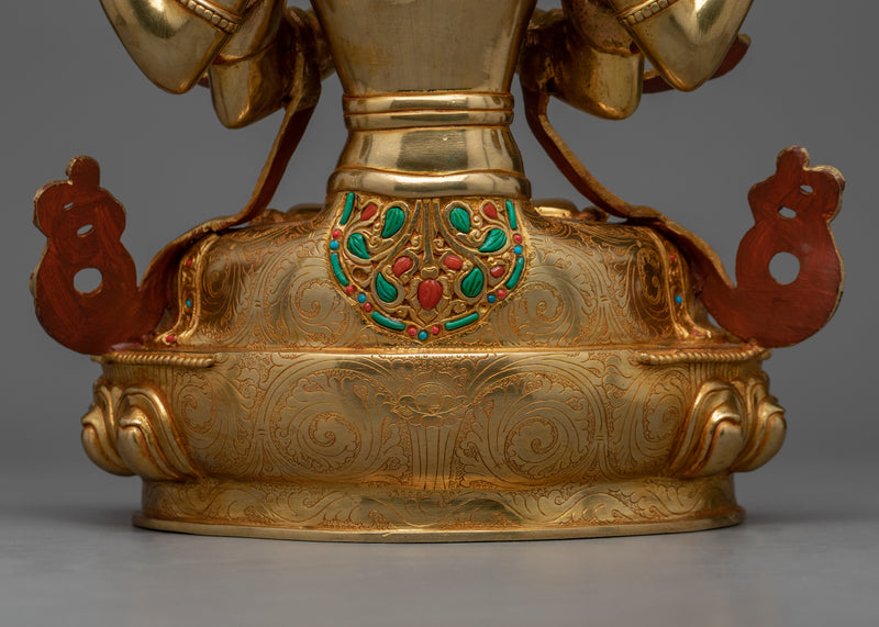 4 Armed Bodhisattva Chenrezig Statue | Hand-Carved Buddhist Artwork