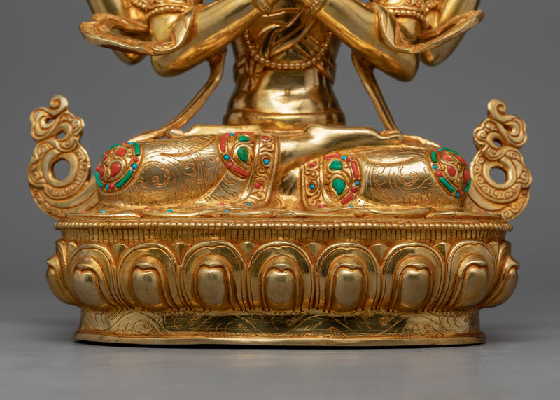4 Armed Bodhisattva Chenrezig Statue | Hand-Carved Buddhist Artwork
