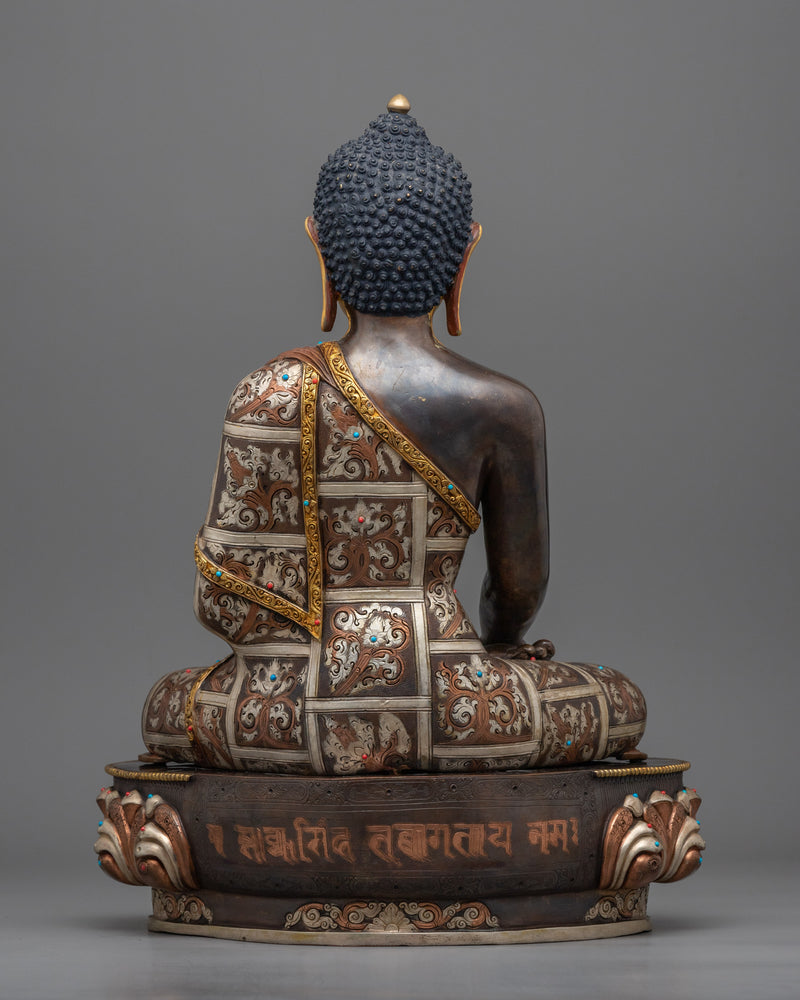 Serene Namo Shakyamuni Buddha Sculpture | Buddhist Oxidized Copper Statue