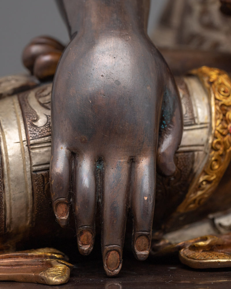 Serene Namo Shakyamuni Buddha Sculpture | Buddhist Oxidized Copper Statue
