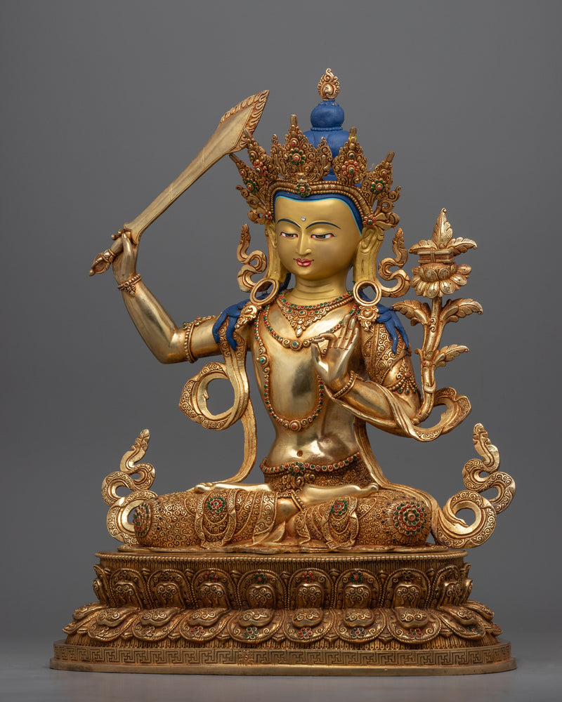 Kadampa Manjushri Statue for Meditation and Ritual | Hand-Carved Bodhisattva Statue