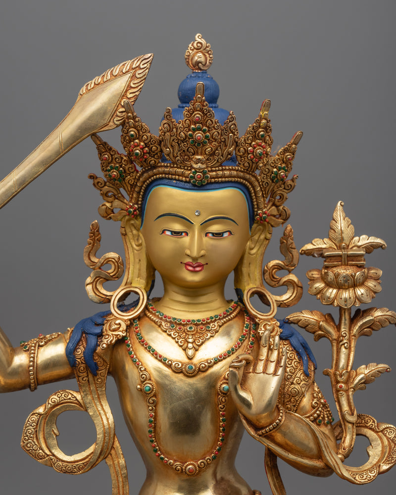 Kadampa Manjushri Statue for Meditation and Ritual | Hand-Carved Bodhisattva Statue