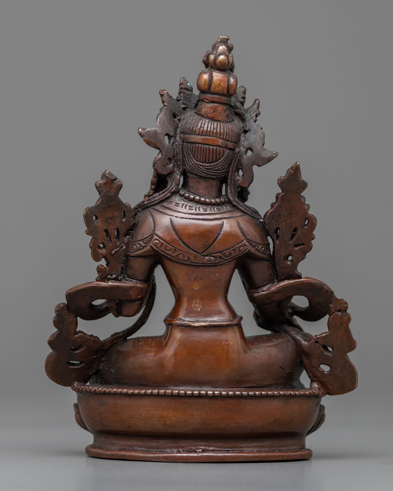 Green Tara Buddha Oxidized Copper Sculpture | Buddhist Statue for Prosperity
