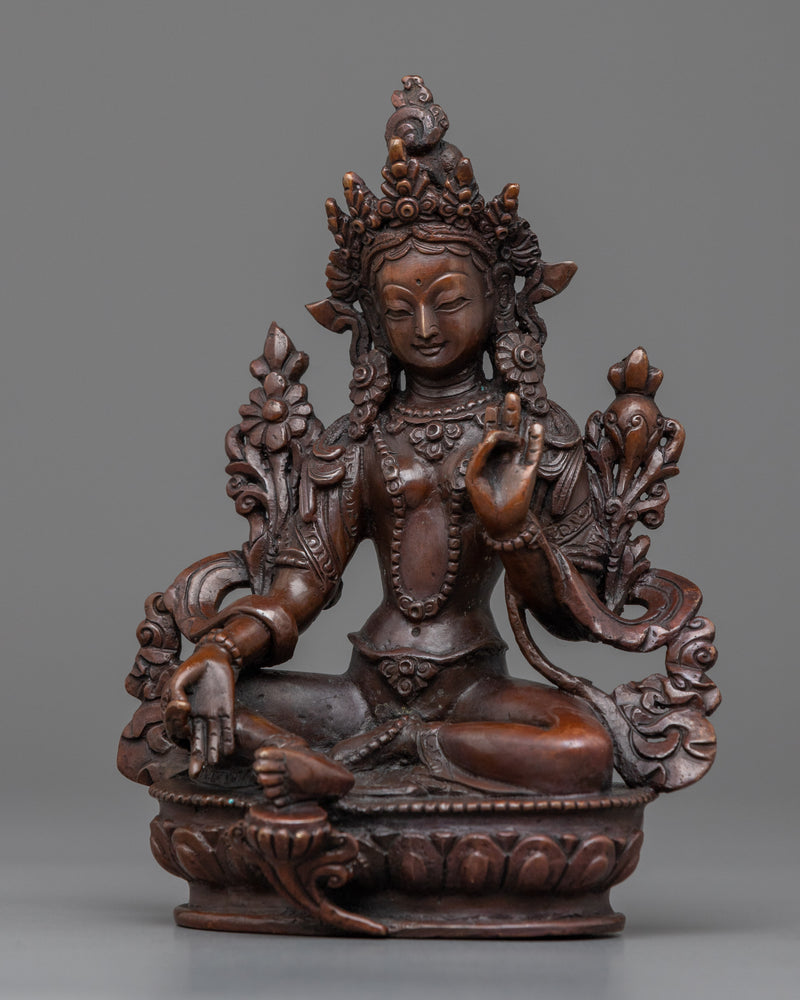 Green Tara Buddha Oxidized Copper Sculpture | Buddhist Statue for Prosperity