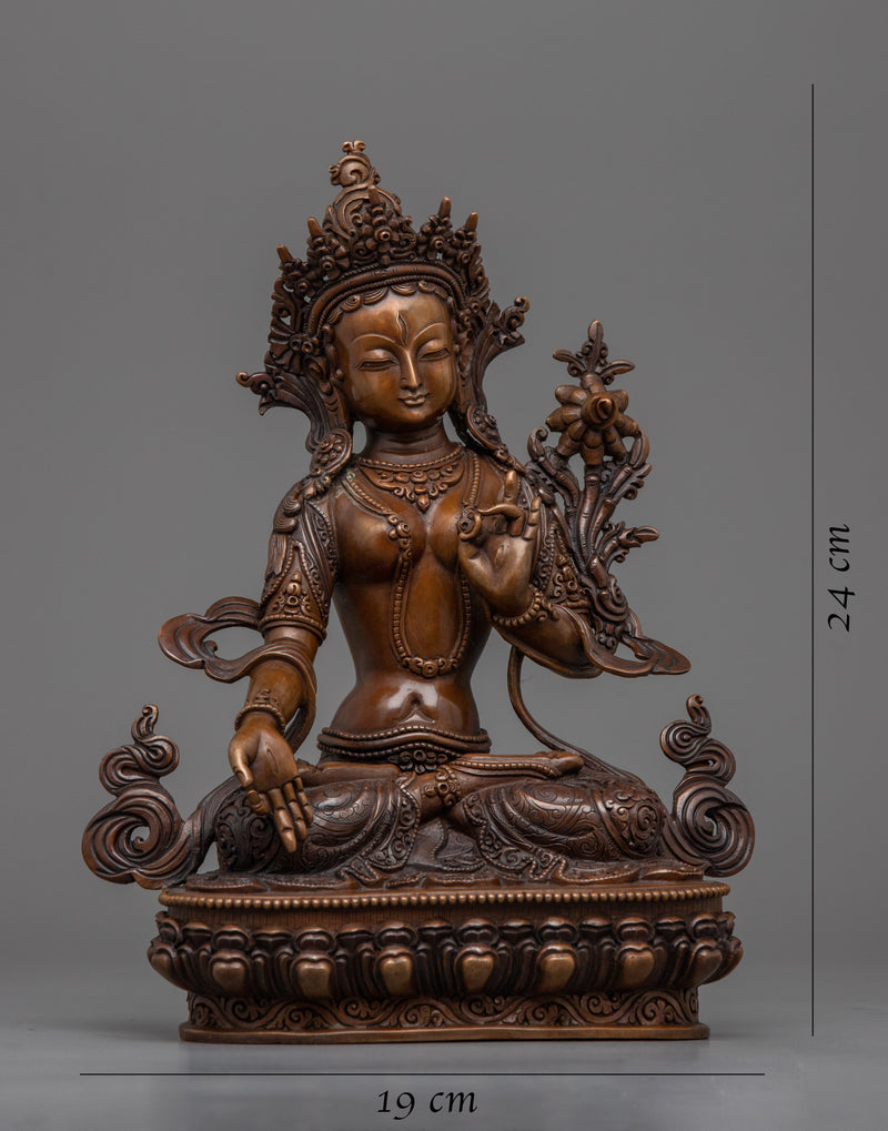 White Tara Oxidized Copper Statue | Authentic Traditional Himalayan Artwork
