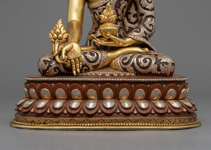 Medicine Buddha Chant Practice Statue | Gold Gilded Buddhist Statue for Healing
