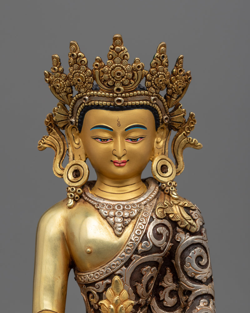 Medicine Buddha Chant Practice Statue | Gold Gilded Buddhist Statue for Healing