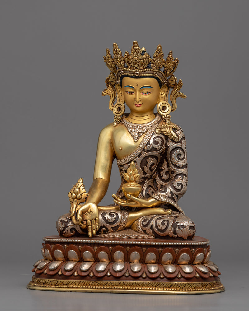 Medicine Buddha Chant Practice Statue | Gold Gilded Buddhist Statue for Healing