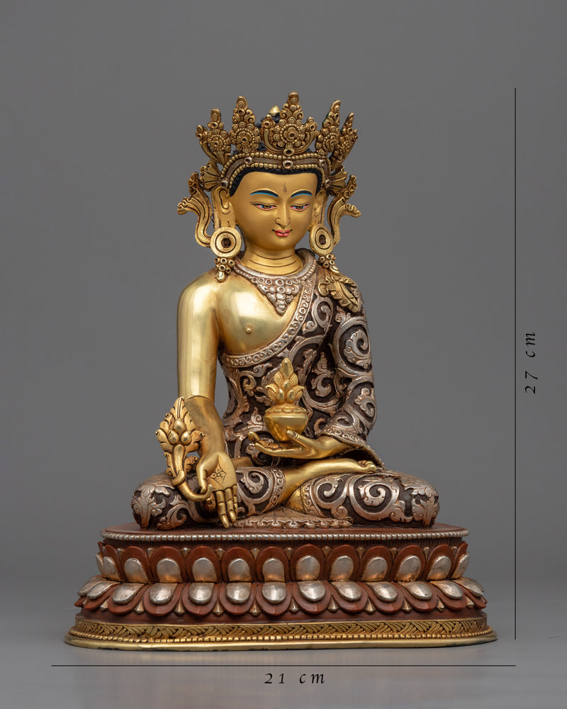 Medicine Buddha Chant Practice Statue | Gold Gilded Buddhist Statue for Healing