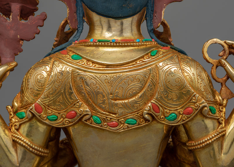 Gold Gilded Chenrezig Statue |  Traditional Handcrafted Buddhist Art
