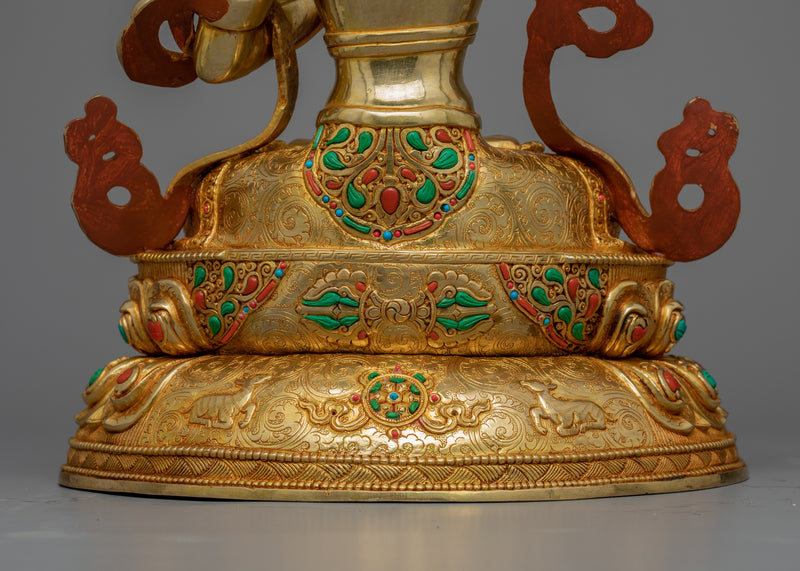 Gold Gilded Manjushri Bodhisattva Sculpture | Traditionally Hand-Carved Buddhist Statue
