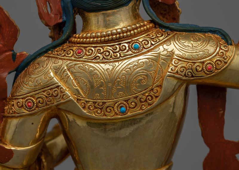 Gold Gilded Manjushri Bodhisattva Sculpture | Traditionally Hand-Carved Buddhist Statue