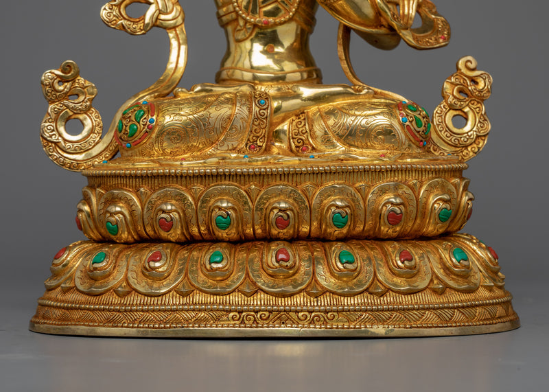 Gold Gilded Manjushri Bodhisattva Sculpture | Traditionally Hand-Carved Buddhist Statue