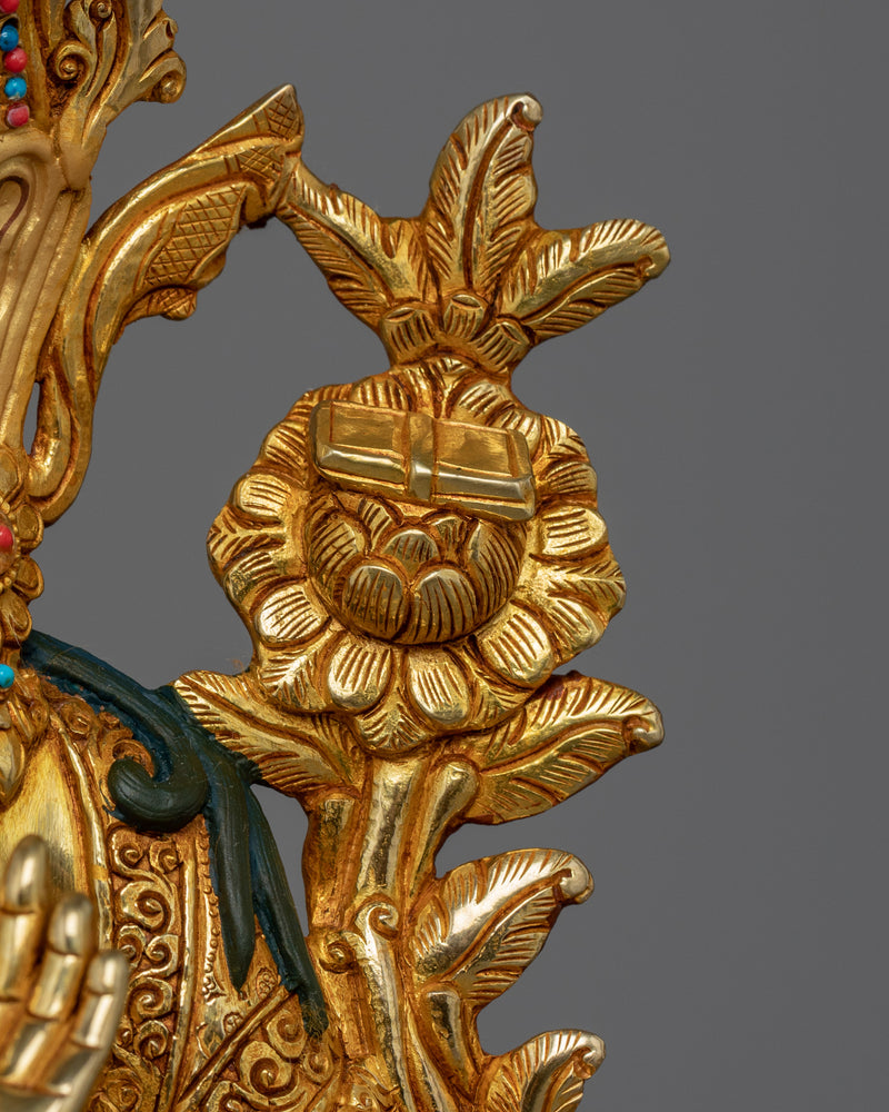 Gold Gilded Manjushri Bodhisattva Sculpture | Traditionally Hand-Carved Buddhist Statue