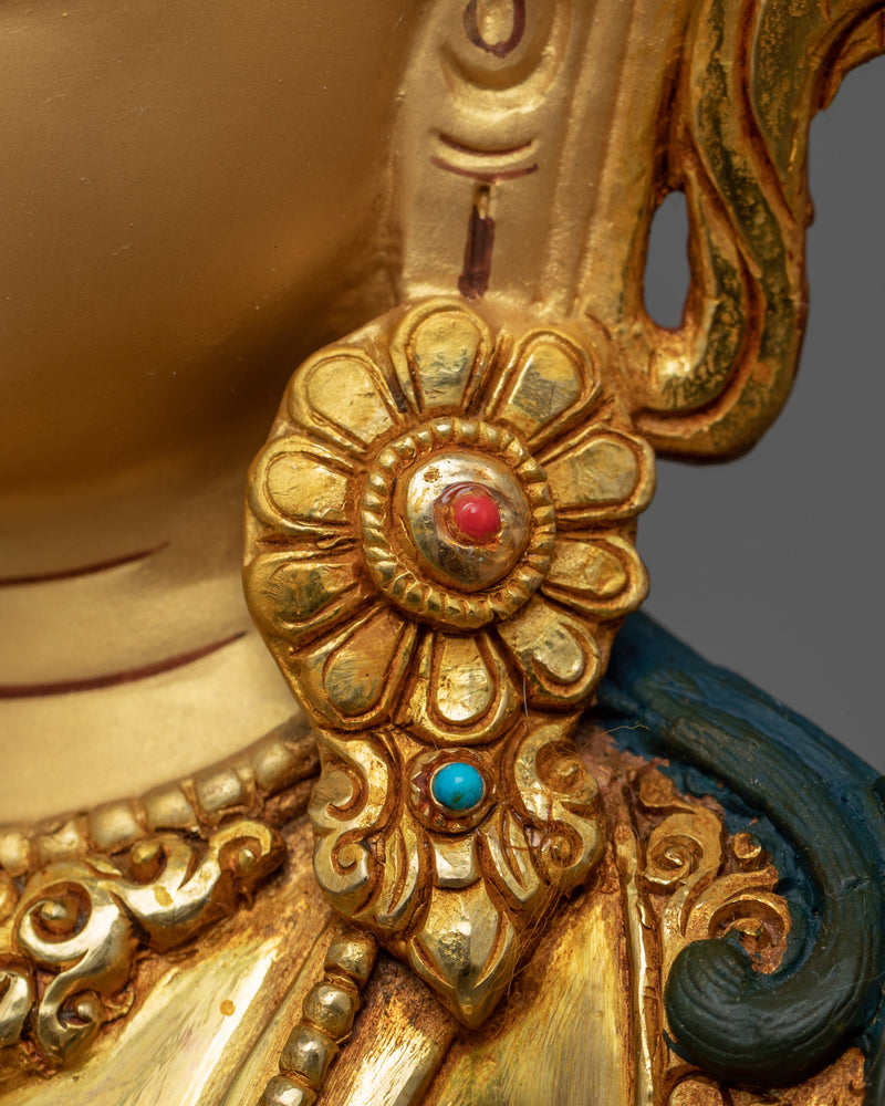 Gold Gilded Manjushri Bodhisattva Sculpture | Traditionally Hand-Carved Buddhist Statue