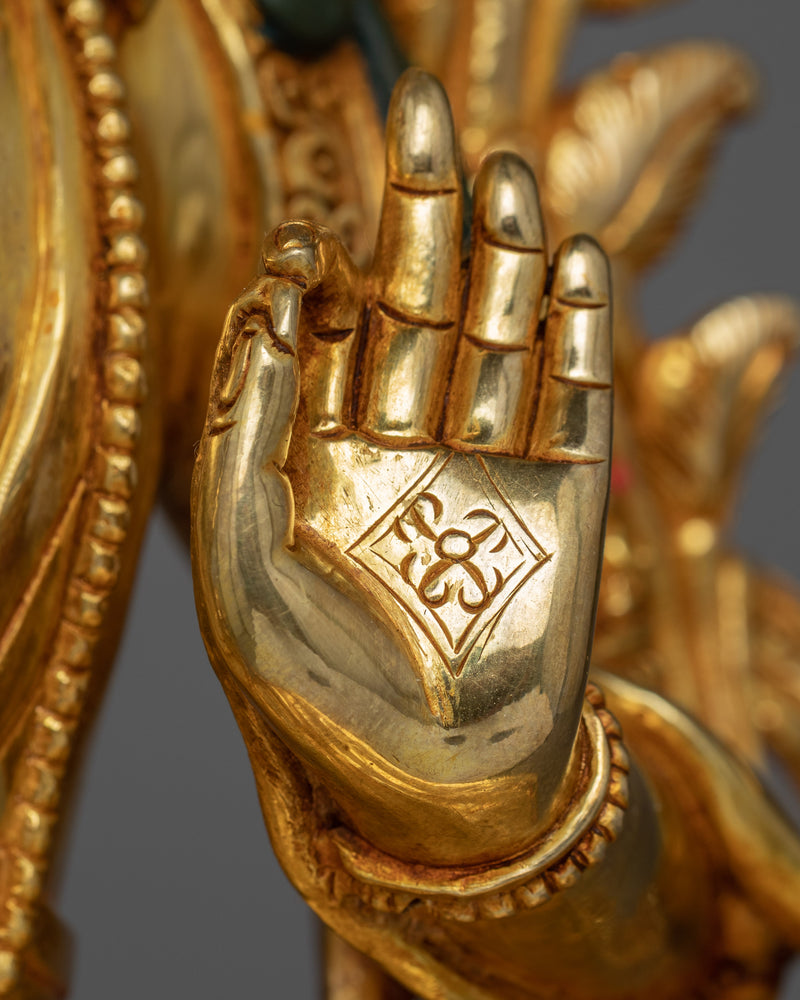 Gold Gilded Manjushri Bodhisattva Sculpture | Traditionally Hand-Carved Buddhist Statue