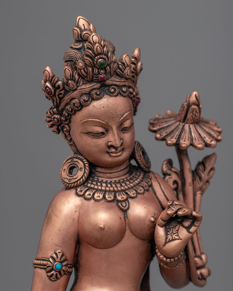 Standing Green Tara Buddha Statue | Buddhist Oxidized Copper Statue