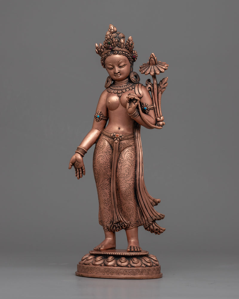 Standing Green Tara Buddha Statue | Buddhist Oxidized Copper Statue