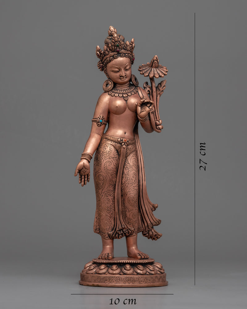 Standing Green Tara Buddha Statue | Buddhist Oxidized Copper Statue