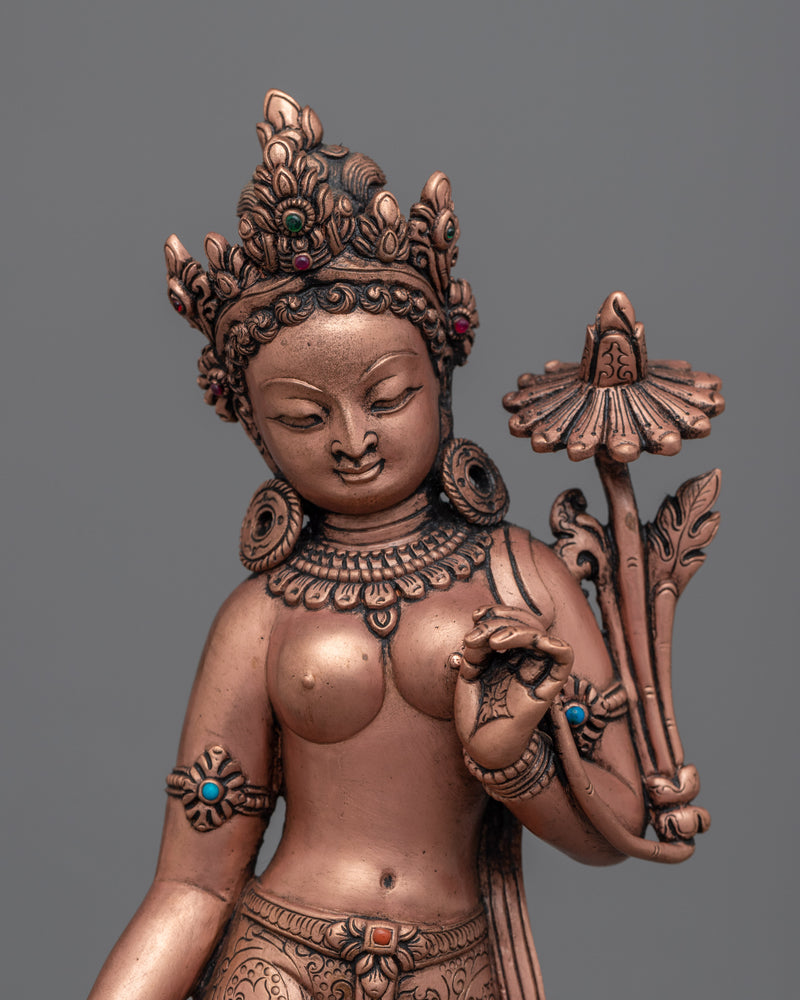 Standing Green Tara Buddha Statue | Buddhist Oxidized Copper Statue