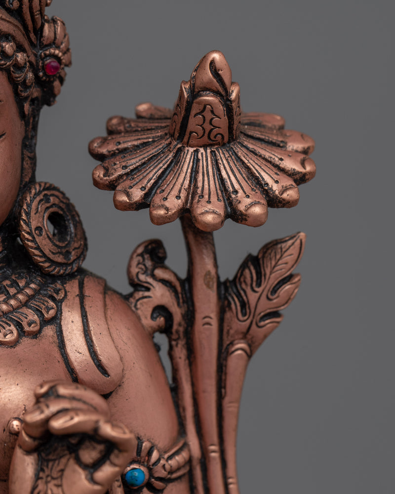 Standing Green Tara Buddha Statue | Buddhist Oxidized Copper Statue