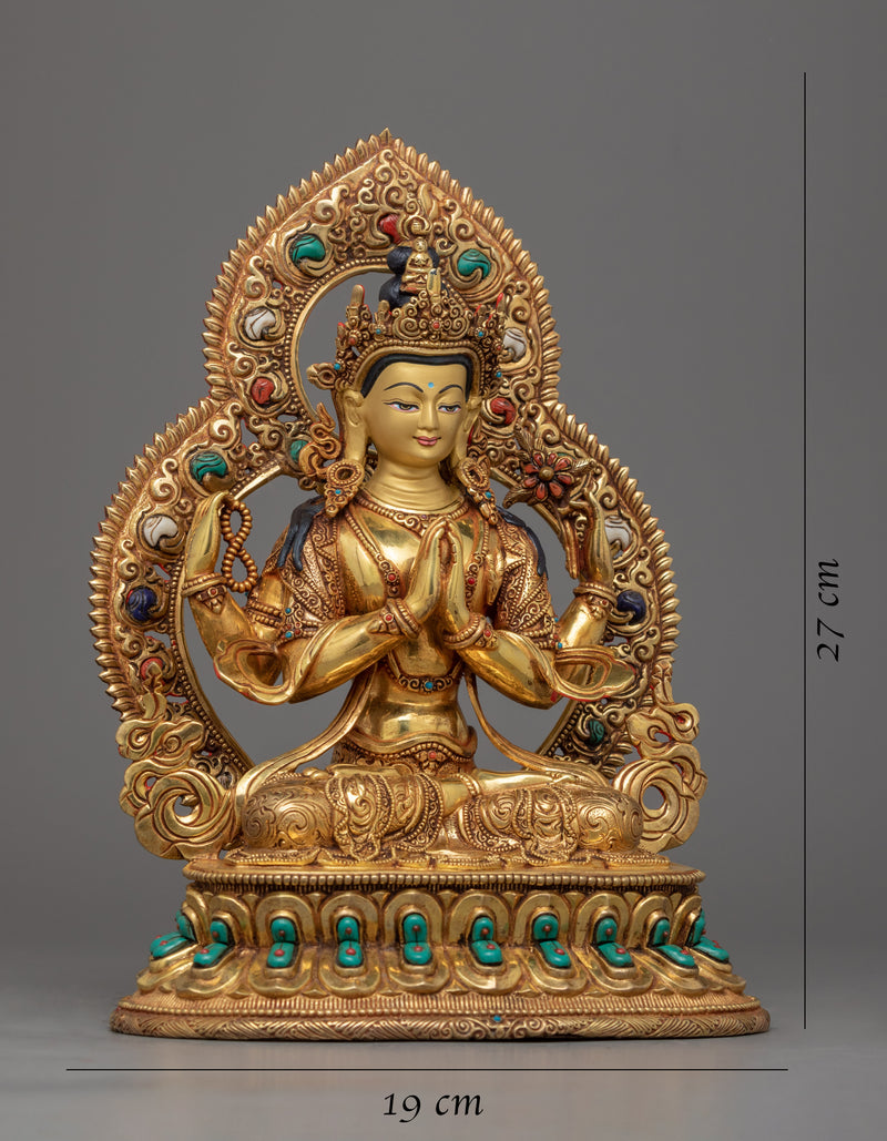 Chenrezig Statue Bearing Four Arms | Handmade in Nepal, Himalayan Buddhist Art