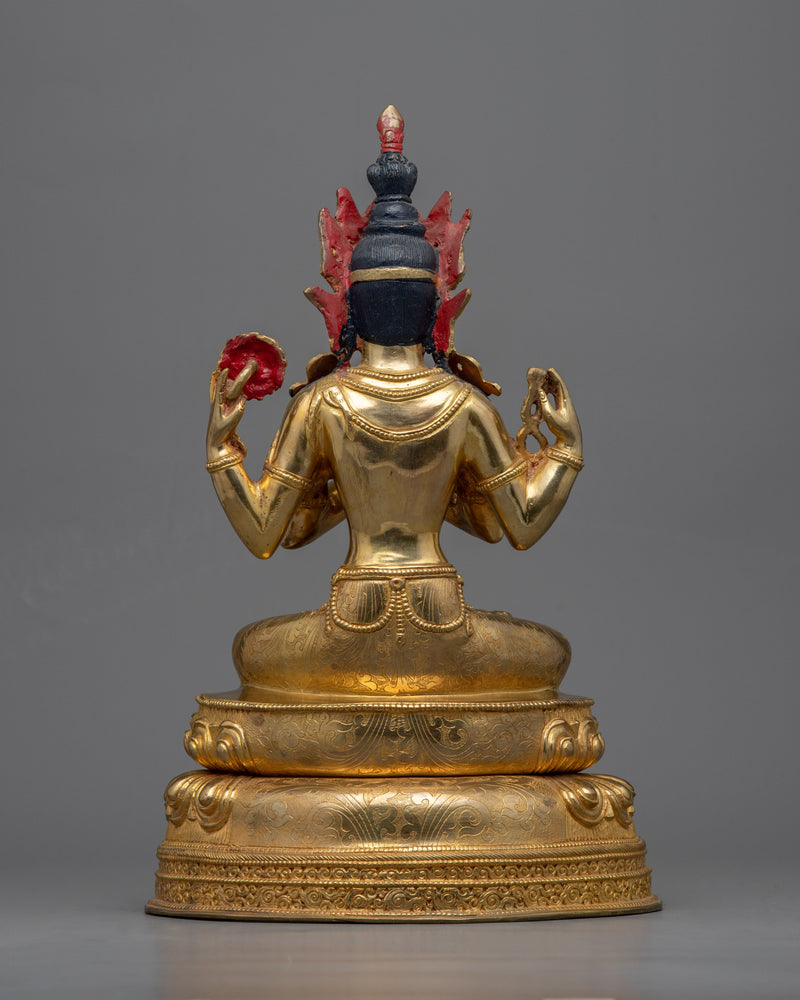 4 Armed Chenrezig Sculpture | Handcrafted Buddhist Statue for Meditation