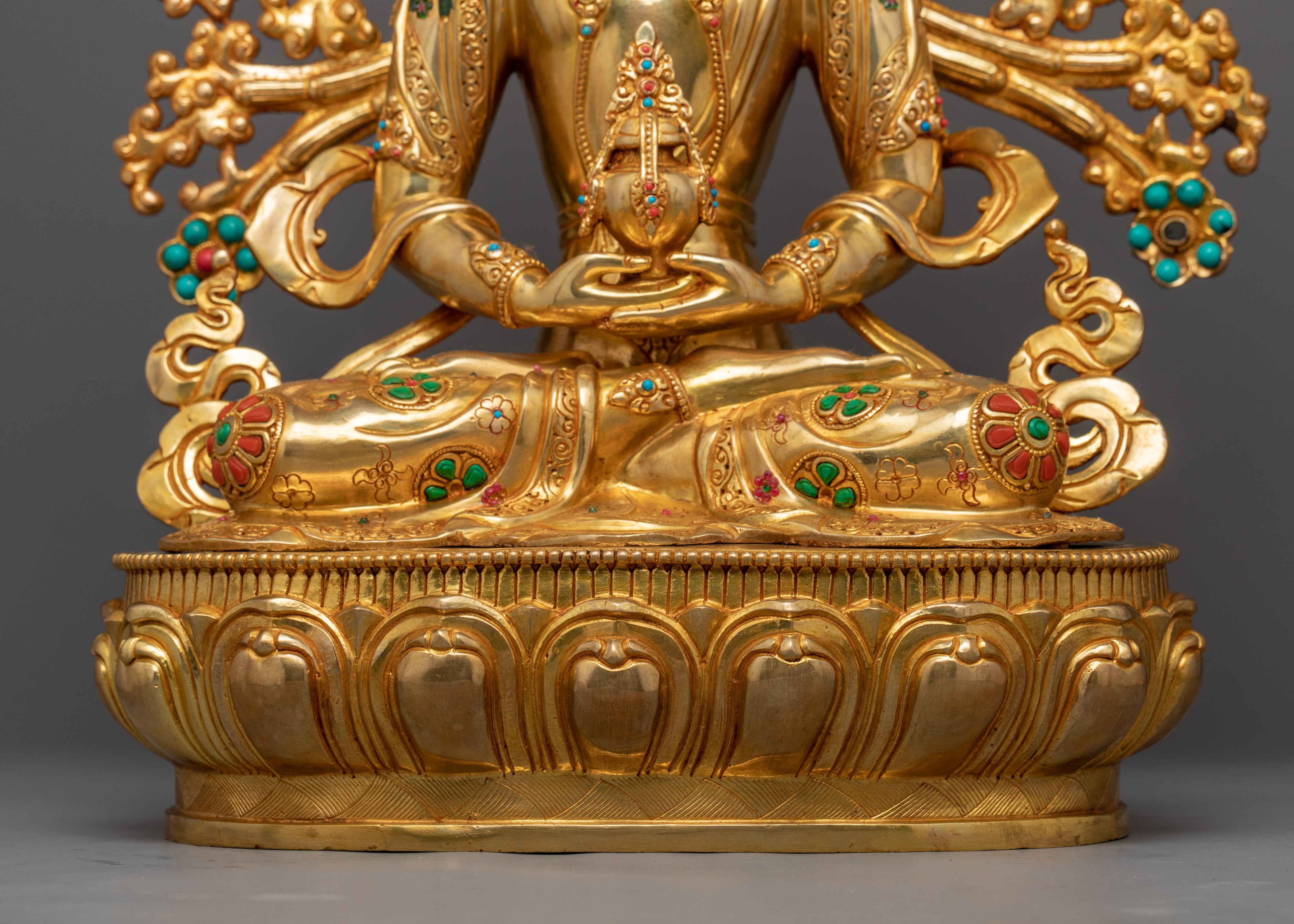 Amitayus Statue Gilded in Gold | Lord of Boundless Life, Amitayus Buddha