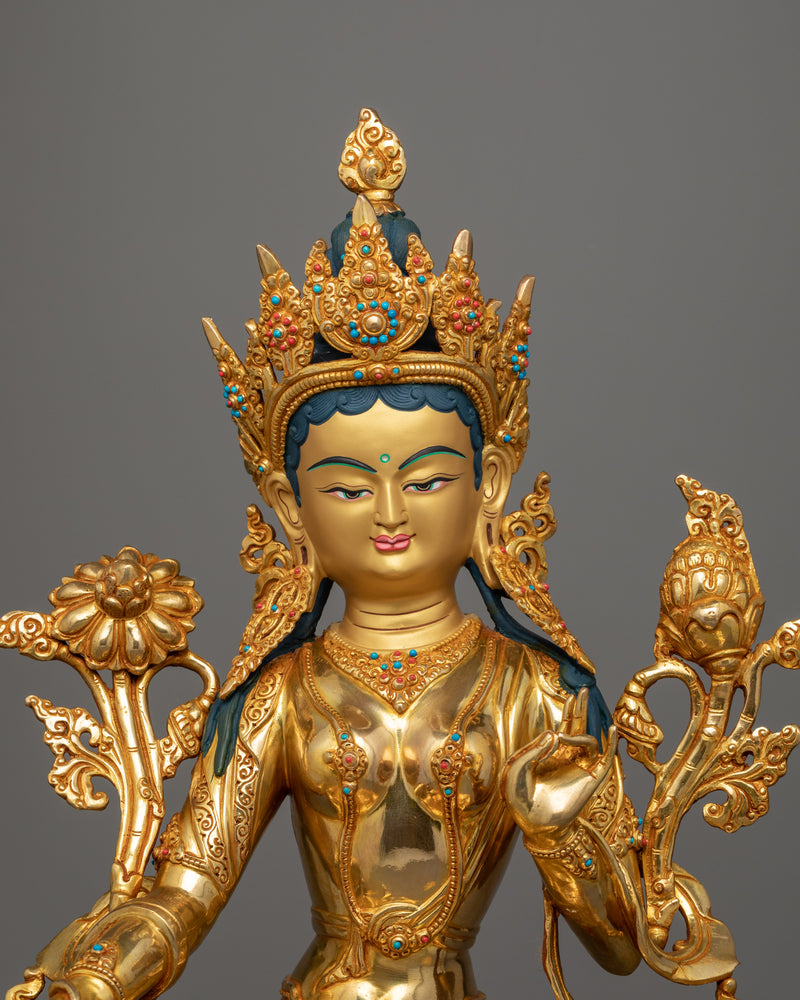 Green Tara Statue | Traditional Tibetan Style Buddhist Statue of Female Bodhisattva