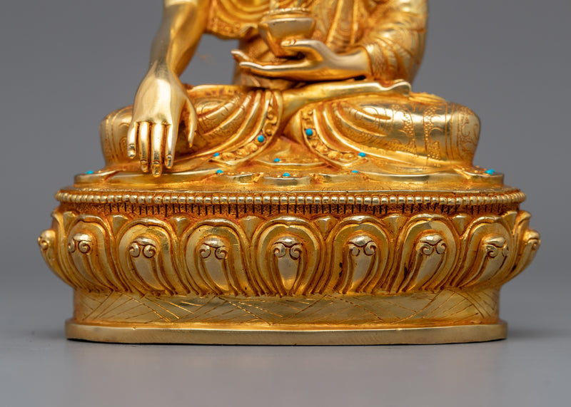 24K Gold Gilded Statue of Shakyamuni Buddha | Traditional Tibetan Style Buddhist Statue