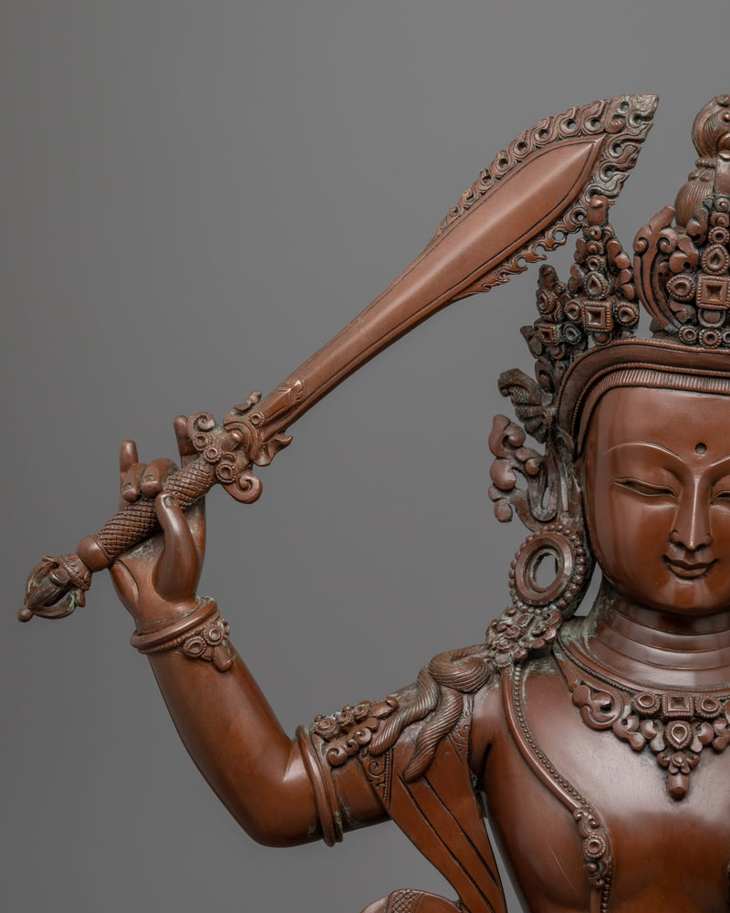 Manjushri Bodhicitta Prayer Practice Statue |  Buddhist Oxidized Copper Statue